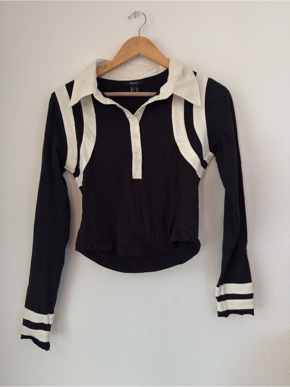FOREVER 21 Wednesday Polo Top in Black Combo Large